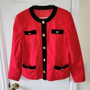 Ultrasuede Womens Jacket Size 12 Red Black Trim Gold Buttons Vintage